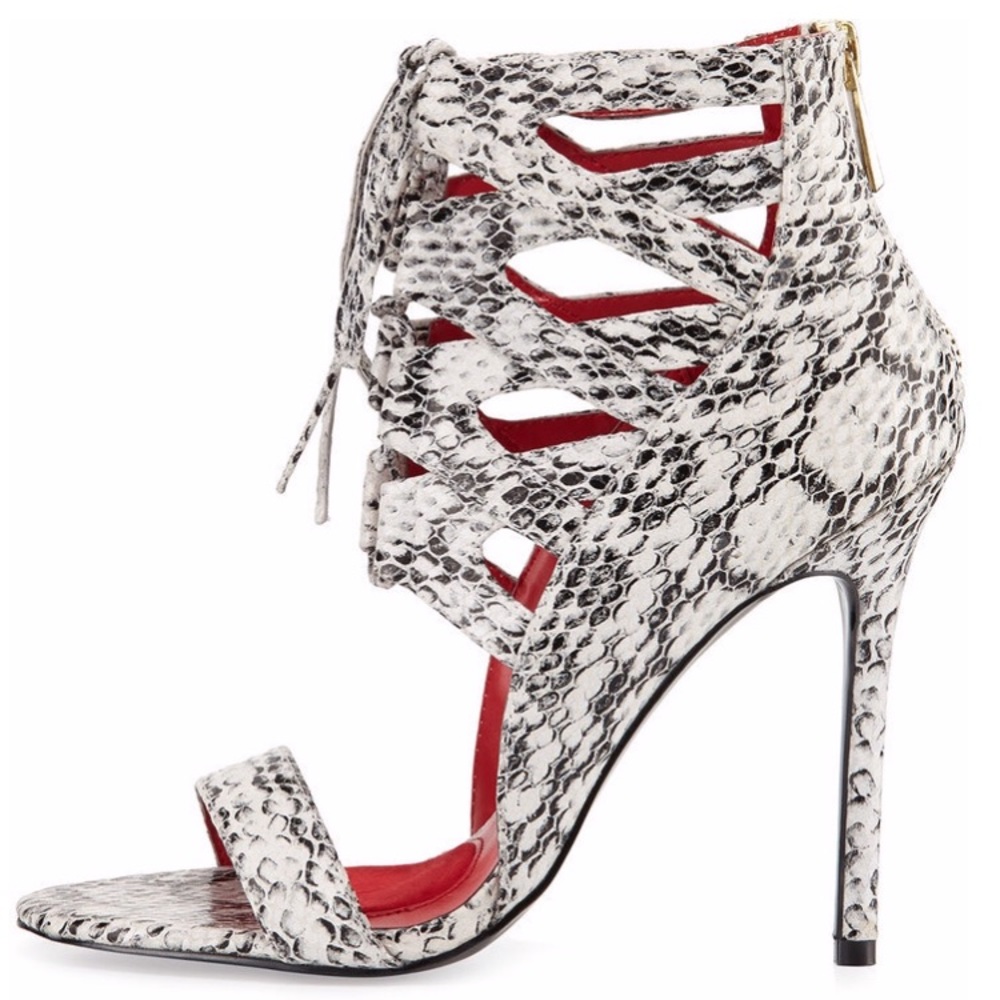 Charles Jourdan Snake Embossed Lace Up Sandal